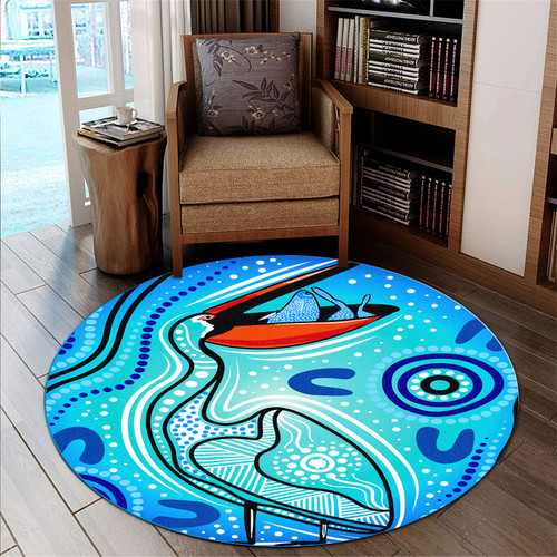 Australia Aboriginal Round Rug - Pelican aboriginal dot painting Round Rug Australia Aboriginal Round Rug - Pelican aboriginal dot painting Round Rug
