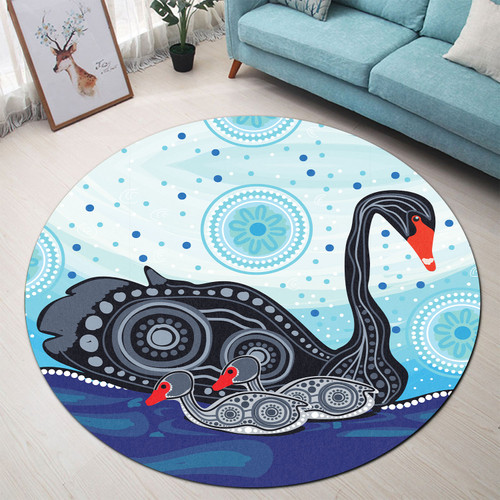 Australia Aboriginal Round Rug - Mother and Baby Swan aboriginal art painting Round Rug Australia Aboriginal Round Rug - Mother and Baby Swan aboriginal art painting Round Rug