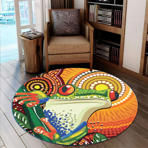 Australia Aboriginal Round Rug - Indigenous Frog Dot Art Painting Round Rug Australia Aboriginal Round Rug - Indigenous Frog Dot Art Painting Round Rug