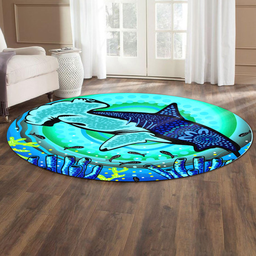 Australia Aboriginal Round Rug - Indigenous Hammerhead shark aboriginal art Round Rug Australia Aboriginal Round Rug - Indigenous Hammerhead shark aboriginal art Round Rug