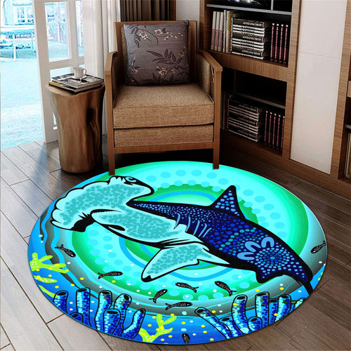 Australia Aboriginal Round Rug - Indigenous Hammerhead shark aboriginal art Round Rug Australia Aboriginal Round Rug - Indigenous Hammerhead shark aboriginal art Round Rug