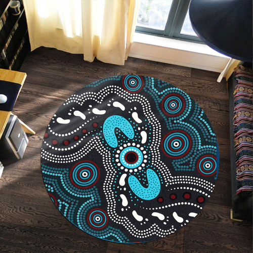 Australia Aboriginal Round Rug - Indigenous Footprint painting with aboriginal dot art Round Rug Australia Aboriginal Round Rug - Indigenous Footprint painting with aboriginal dot art Round Rug