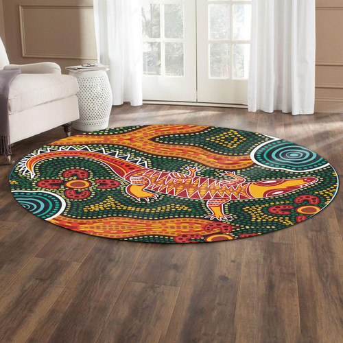 Australia Aboriginal Round Rug - Indigenous Crocodile art in aboriginal dot style Round Rug Australia Aboriginal Round Rug - Indigenous Crocodile art in aboriginal dot style Round Rug