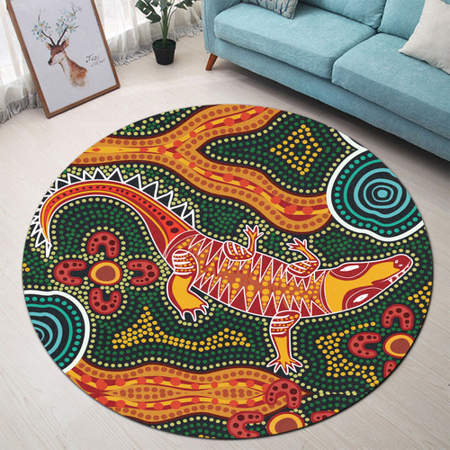 Australia Aboriginal Round Rug - Indigenous Crocodile art in aboriginal dot style Round Rug Australia Aboriginal Round Rug - Indigenous Crocodile art in aboriginal dot style Round Rug