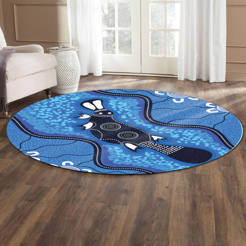 Australia Aboriginal Round Rug - Indigenous Platypus Aboriginal blue dot art background Round Rug Australia Aboriginal Round Rug - Indigenous Platypus Aboriginal blue dot art background Round Rug