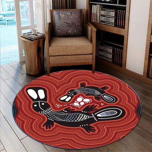 Australia Aboriginal Round Rug - Indigenous Platypus mother and baby aboriginal dot art Round Rug Australia Aboriginal Round Rug - Indigenous Platypus mother and baby aboriginal dot art Round Rug