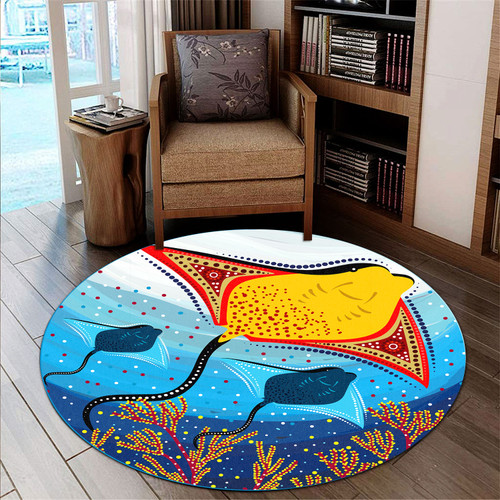 Australia Aboriginal Round Rug - Indigenous Stingray aboriginal art Round Rug Australia Aboriginal Round Rug - Indigenous Stingray aboriginal art Round Rug