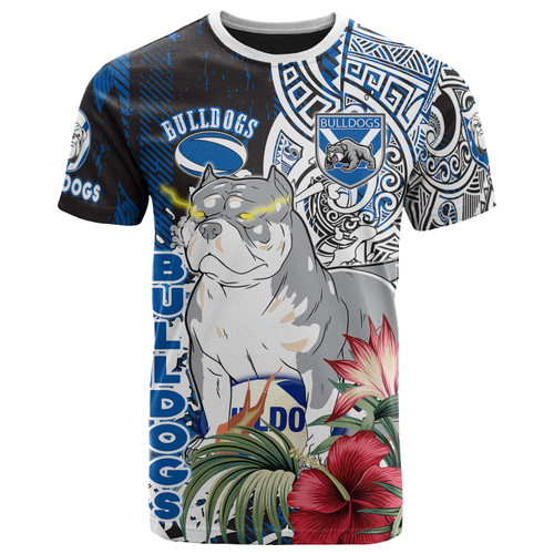 Canterbury-Bankstown Polynesian T-Shirt - Custom Super Canterbury-Bankstown With Polynesian Tribal Pattern And Hibiscus Flower T-shirt