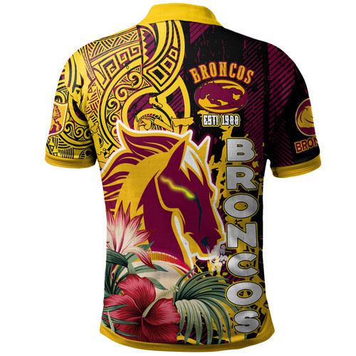 Brisbane Polynesian Polo Shirt - Custom Super Brisbane With Polynesian Tribal Pattern And Hibiscus Flower Polo Shirt