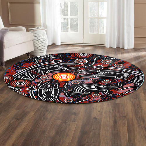 Australia Aboriginal Round Rug - Indigenous Aussie Hunting Aboriginal Art Painting Round Rug Australia Aboriginal Round Rug - Indigenous Aussie Hunting Aboriginal Art Painting Round Rug