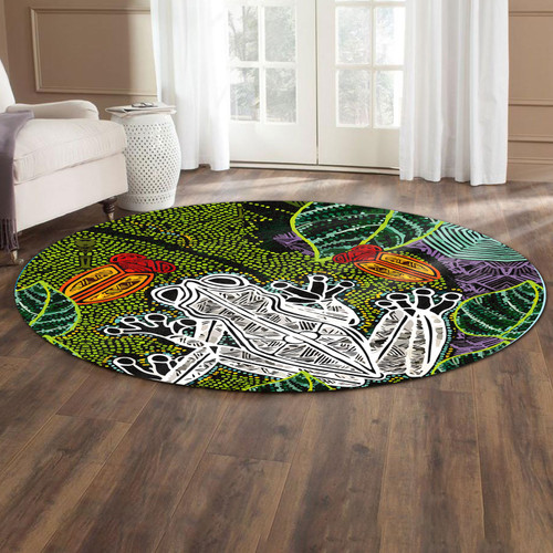 Australia Aboriginal Round Rug - Indigenous Watercolor Dot Art Frog Round Rug Australia Aboriginal Round Rug - Indigenous Watercolor Dot Art Frog Round Rug
