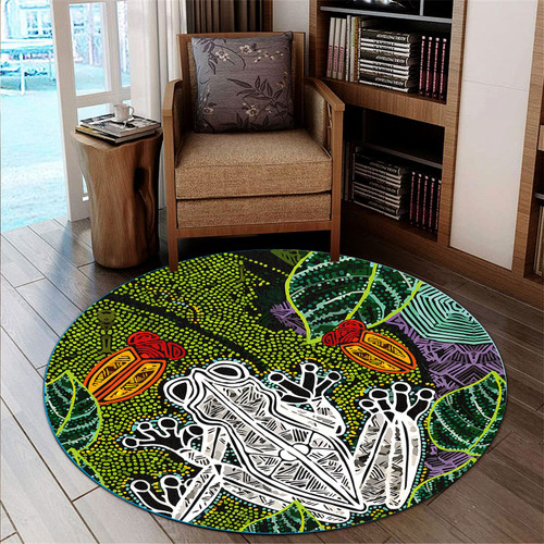 Australia Aboriginal Round Rug - Indigenous Watercolor Dot Art Frog Round Rug Australia Aboriginal Round Rug - Indigenous Watercolor Dot Art Frog Round Rug