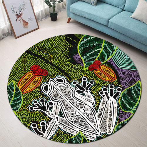 Australia Aboriginal Round Rug - Indigenous Watercolor Dot Art Frog Round Rug Australia Aboriginal Round Rug - Indigenous Watercolor Dot Art Frog Round Rug