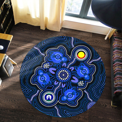 Australia Aboriginal Round Rug - Indigenous Turtles Dot Art With Aboriginal And Torres Strait Islander Flag Round Rug Australia Aboriginal Round Rug - Indigenous Turtles Dot Art With Aboriginal And Torres Strait Islander Flag Round Rug