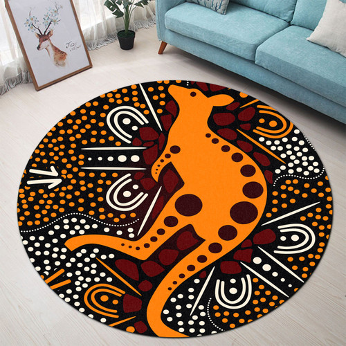 Australia Aboriginal Round Rug - Aboriginal art background with kangaroo Round Rug Australia Aboriginal Round Rug - Aboriginal art background with kangaroo Round Rug