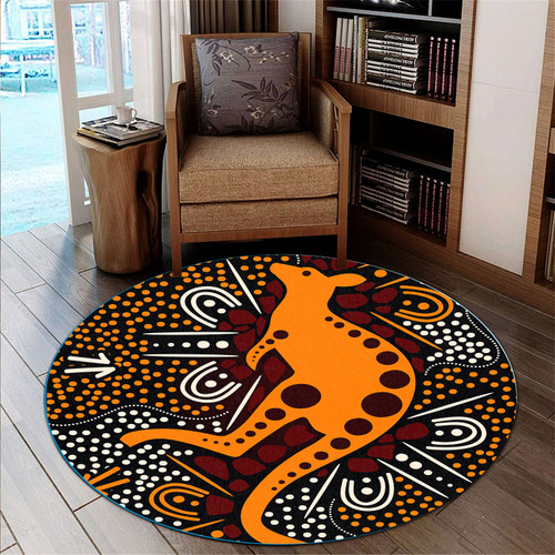 Australia Aboriginal Round Rug - Aboriginal art background with kangaroo Round Rug Australia Aboriginal Round Rug - Aboriginal art background with kangaroo Round Rug