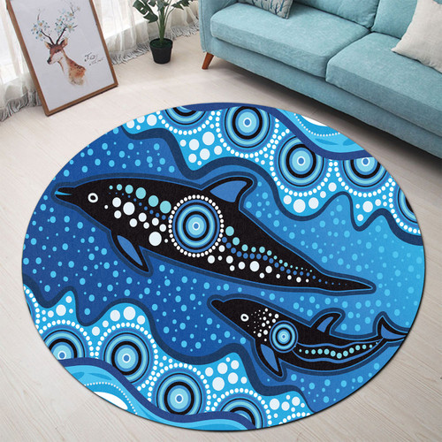 Australia Aboriginal Round Rug - Aboriginal dot art design with mother and baby dolphin Round Rug Australia Aboriginal Round Rug - Aboriginal dot art design with mother and baby dolphin Round Rug
