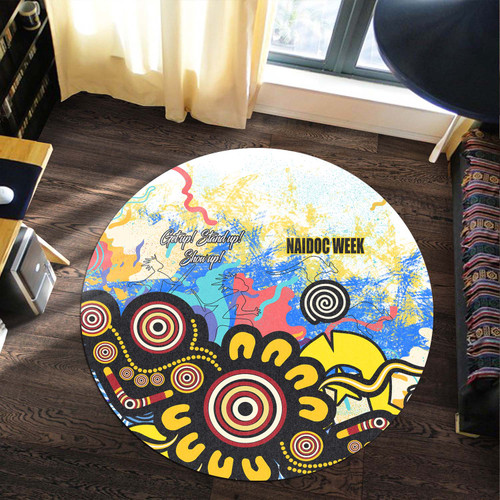 Australia Aboriginal Inspired Round Rug - Celebrate Naidoc Aboriginal Inspired Culture with Torres Strait Flag Colour Round Rug Australia Aboriginal Inspired Round Rug - Celebrate Naidoc Aboriginal Inspired Culture with Torres Strait Flag Colour Round Rug