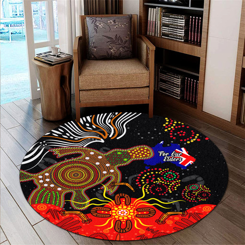 Australia Aboriginal Inspired Round Rug - Naidoc with Australia Flag and Aboriginal Inspired Dot Pattern Round Rug Australia Aboriginal Inspired Round Rug - Naidoc with Australia Flag and Aboriginal Inspired Dot Pattern Round Rug
