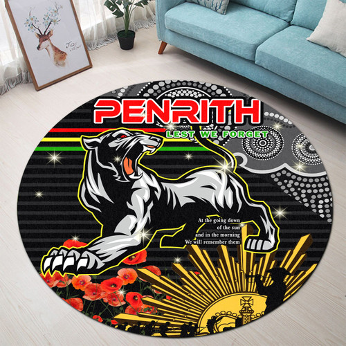 Penrith Panthers Anzac Round Rug - Anzac Day Penrith Panthers Rugby Team Poppy Flower Round Rug Penrith Panthers Anzac Round Rug - Anzac Day Penrith Panthers Rugby Team Poppy Flower Round Rug