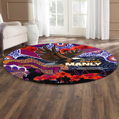 Manly Warringah Sea Eagles Anzac Round Rug - Lest We Forget Aboriginal Inspired Patterns Round Rug Manly Warringah Sea Eagles Anzac Round Rug - Lest We Forget Aboriginal Inspired Patterns Round Rug