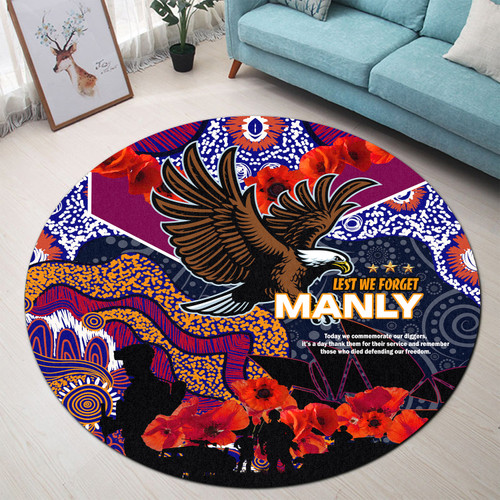 Manly Warringah Sea Eagles Anzac Round Rug - Lest We Forget Aboriginal Inspired Patterns Round Rug Manly Warringah Sea Eagles Anzac Round Rug - Lest We Forget Aboriginal Inspired Patterns Round Rug