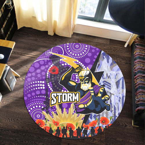 Melbourne Storm Round Rug - Anzac Day Melbourne Storm Team Poppy Aboriginal Inspired Round Rug Melbourne Storm Round Rug - Anzac Day Melbourne Storm Team Poppy Aboriginal Inspired Round Rug