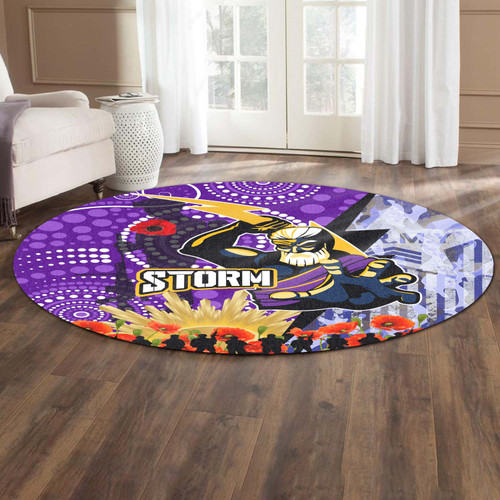 Melbourne Storm Round Rug - Anzac Day Melbourne Storm Team Poppy Aboriginal Inspired Round Rug Melbourne Storm Round Rug - Anzac Day Melbourne Storm Team Poppy Aboriginal Inspired Round Rug