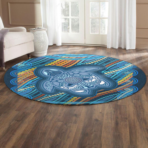 Australia Aboriginal Inspired Round Rug - Aboriginal Inspired Art Ocean Turtle Patterns Round Rug Australia Aboriginal Inspired Round Rug - Aboriginal Inspired Art Ocean Turtle Patterns Round Rug
