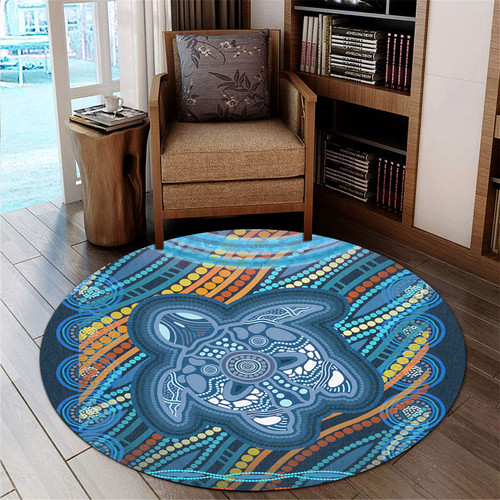 Australia Aboriginal Inspired Round Rug - Aboriginal Inspired Art Ocean Turtle Patterns Round Rug Australia Aboriginal Inspired Round Rug - Aboriginal Inspired Art Ocean Turtle Patterns Round Rug