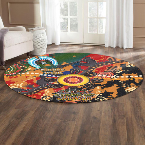 Australia Naidoc Week Round Rug - Naidoc Aboriginal Inspired Dot Art Painting With Native Kangaroo "Get up, Stand up, Show up," Round Rug Australia Naidoc Week Round Rug - Naidoc Aboriginal Inspired Dot Art Painting With Native Kangaroo "Get up, Stand up, Show up," Round Rug