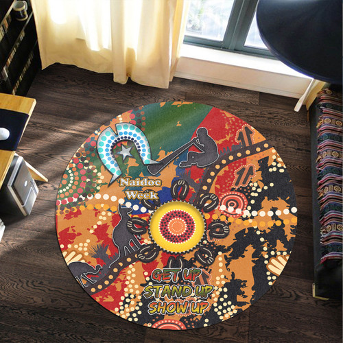 Australia Naidoc Week Round Rug - Naidoc Aboriginal Inspired Dot Art Painting With Native Kangaroo "Get up, Stand up, Show up," Round Rug Australia Naidoc Week Round Rug - Naidoc Aboriginal Inspired Dot Art Painting With Native Kangaroo "Get up, Stand up, Show up," Round Rug