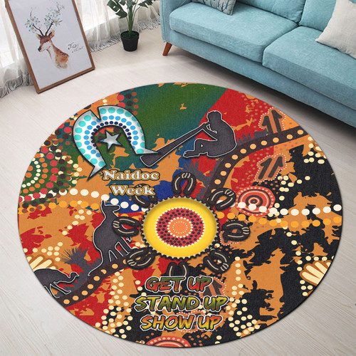 Australia Naidoc Week Round Rug - Naidoc Aboriginal Inspired Dot Art Painting With Native Kangaroo "Get up, Stand up, Show up," Round Rug Australia Naidoc Week Round Rug - Naidoc Aboriginal Inspired Dot Art Painting With Native Kangaroo "Get up, Stand up, Show up," Round Rug