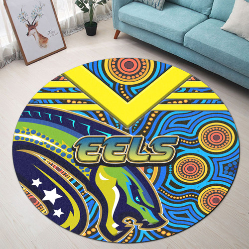 Parramatta Eels Round Rug - Electric Eel With Aboriginal Inspired Patterns Round Rug Parramatta Eels Round Rug - Electric Eel With Aboriginal Inspired Patterns Round Rug