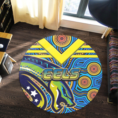 Parramatta Eels Round Rug - Electric Eel With Aboriginal Inspired Patterns Round Rug