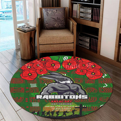 Australia Rabbitohs Round Rug - Aboriginal Inspired South Sydney Australia Rabbitohs Anzac '' Let We Forget '' With Poppy Flower Round Rug