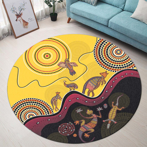 Australia Aboriginal Inspired Round Rug - Aboriginal Inspired Australia Animal Dot Painting Culture Round Rug