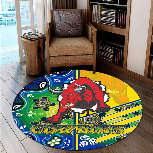 North Queensland Cowboys Round Rug - North Queensland Cowboys Logo Aboriginal Inspired Indigenous Sport Style Round Rug North Queensland Cowboys Round Rug - North Queensland Cowboys Logo Aboriginal Inspired Indigenous Sport Style Round Rug