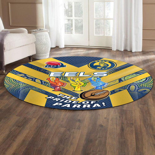 Parramatta Eels Round Rug - Go Parra Parramatta Eels Aboriginal Inspired Patterns Round Rug Parramatta Eels Round Rug - Go Parra Parramatta Eels Aboriginal Inspired Patterns Round Rug
