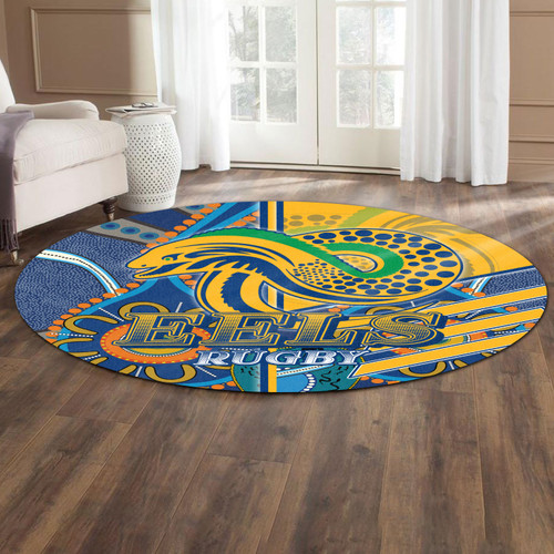 Parramatta Eels Round Rug - Parramatta Eels Logo Aboriginal Inspired Indigenous Sport Style Round Rug