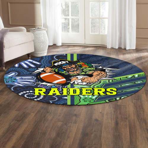 Canberra Raiders Round Rug - Canberra Raiders Ball Aboriginal Inspired Indigenous Sport Style Round Rug