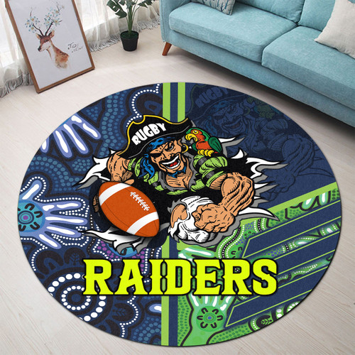 Canberra Raiders Round Rug - Canberra Raiders Ball Aboriginal Inspired Indigenous Sport Style Round Rug
