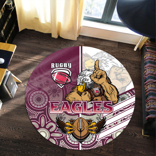 Australia Sea Eagles Round Rug - Australia Sea Eagles Ball Aboriginal Inspired Indigenous Sport Style Round Rug