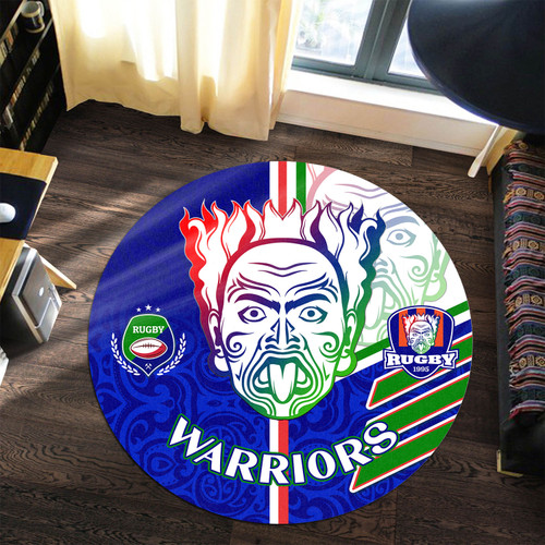 New Zealand Warriors Round Rug - New Zealand Warriors Ball Maori Patterns Sport Style Round Rug