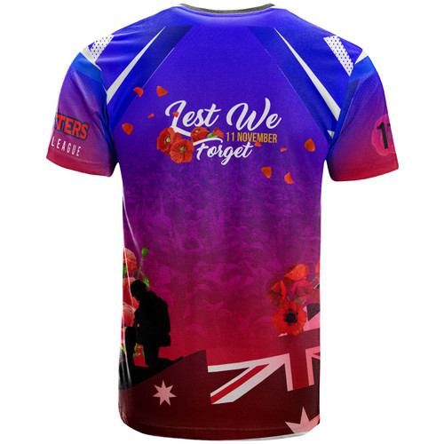 Sydney Roosters T-Shirt - Custom Sydney Roosters Remembrance Day Lest We Forget Poppies T-Shirt Sydney Roosters T-Shirt - Custom Sydney Roosters Remembrance Day Lest We Forget Poppies T-Shirt