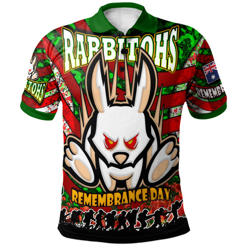 South Sydney Rabbitohs Polo Shirt - South Sydney Rabbitohs Remembrance Day And Poppies Polo Shirt