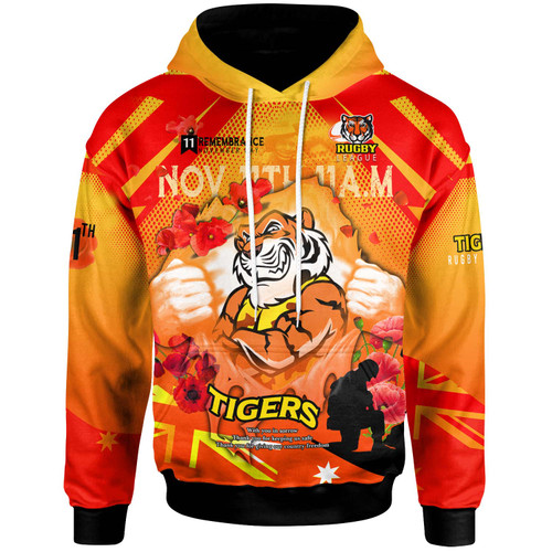 Wests Tigers Hoodie - Custom Wests Tigers Remembrance Day Lest We Forget Poppies Hoodie