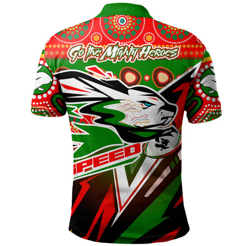 Australia South Sydney Rabbitohs Custom Polo Shirt - Brave Bunnies Go the Mighty Heroes Indigenous Polo Shirt Australia South Sydney Rabbitohs Custom Polo Shirt - Brave Bunnies Go the Mighty Heroes Indigenous Polo Shirt