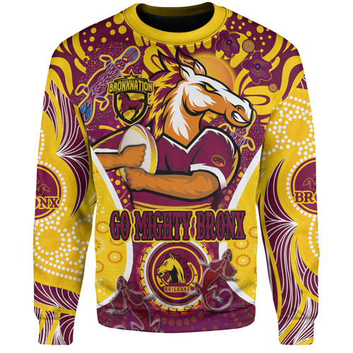 Brisbane Broncos Custom Sweatshirt - Go Mighty Broncos Indigenous Art Personalised Player Name And Number Sweatshirt