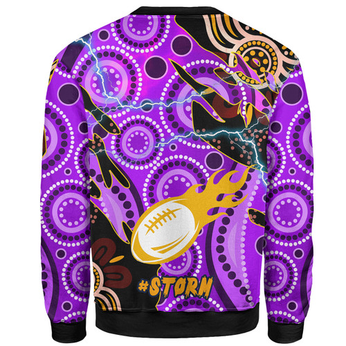 Melbourne Storm Sweatshirt - Custom Rugby Team with Aboriginal Inspired Dot Painting and Indigenous Pattern Melbourne Storm Sweatshirt - Custom Rugby Team with Aboriginal Inspired Dot Painting and Indigenous Pattern